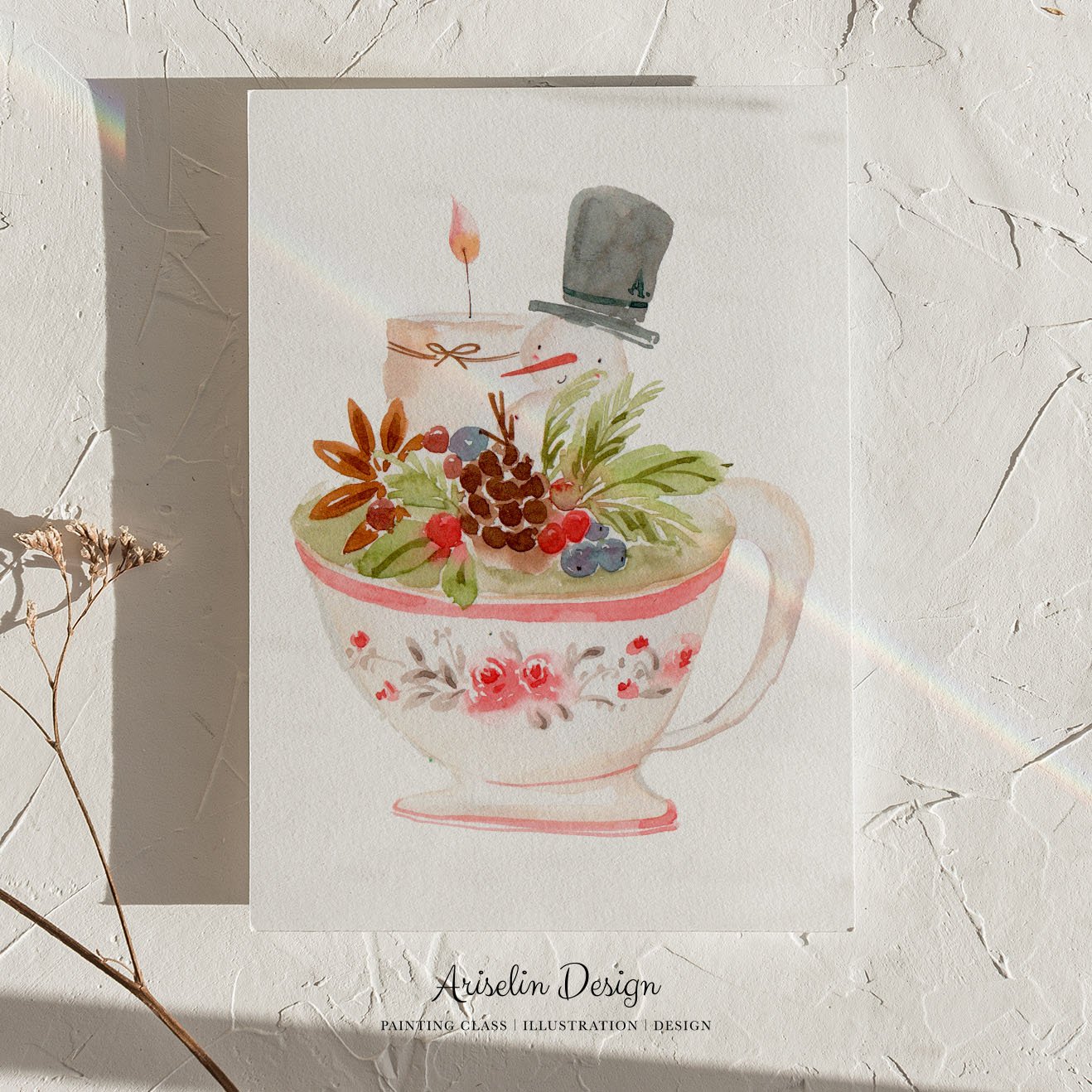 輕水彩課：聖誕杯杯