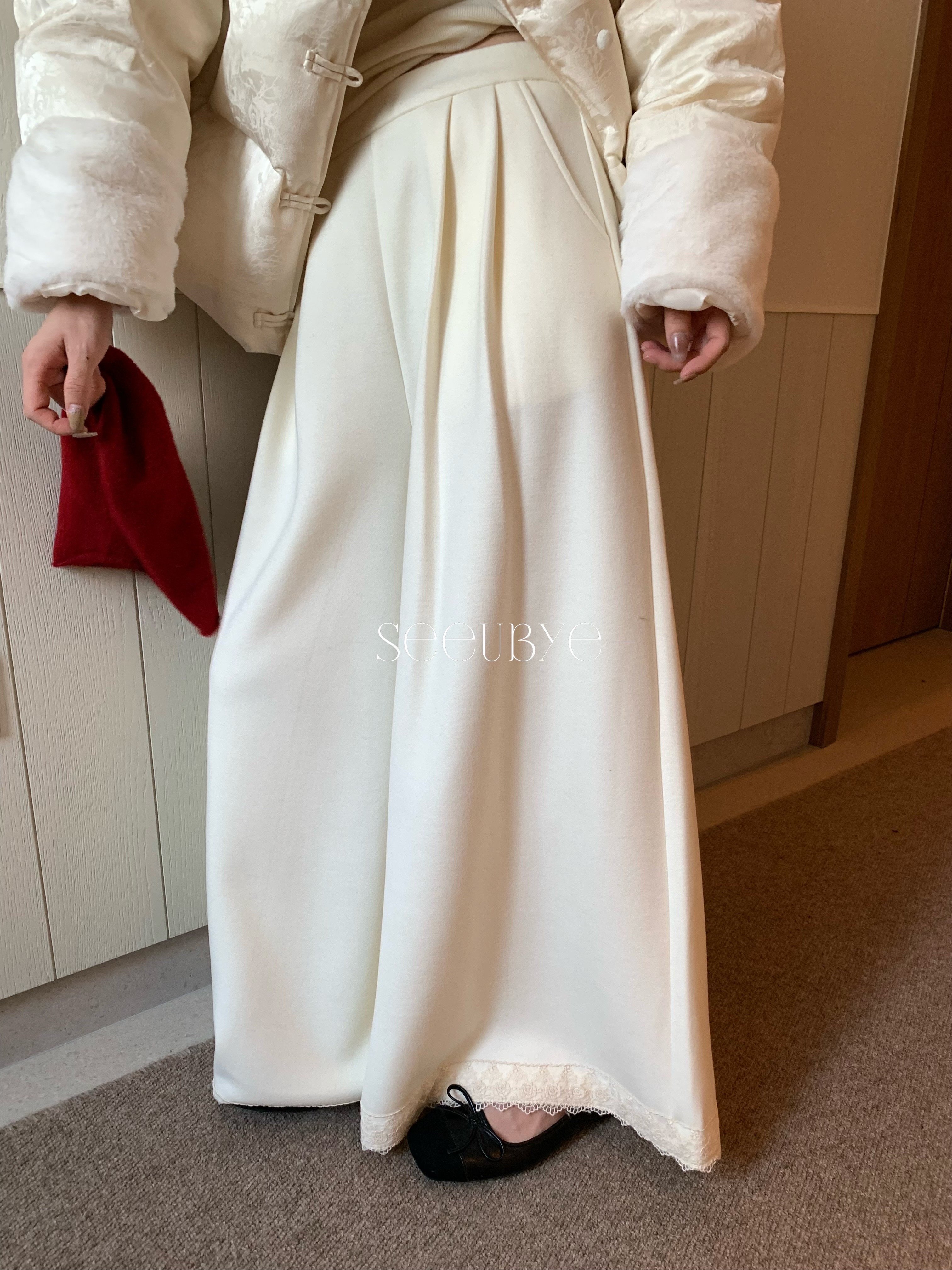 國風蕾絲毛呢褲