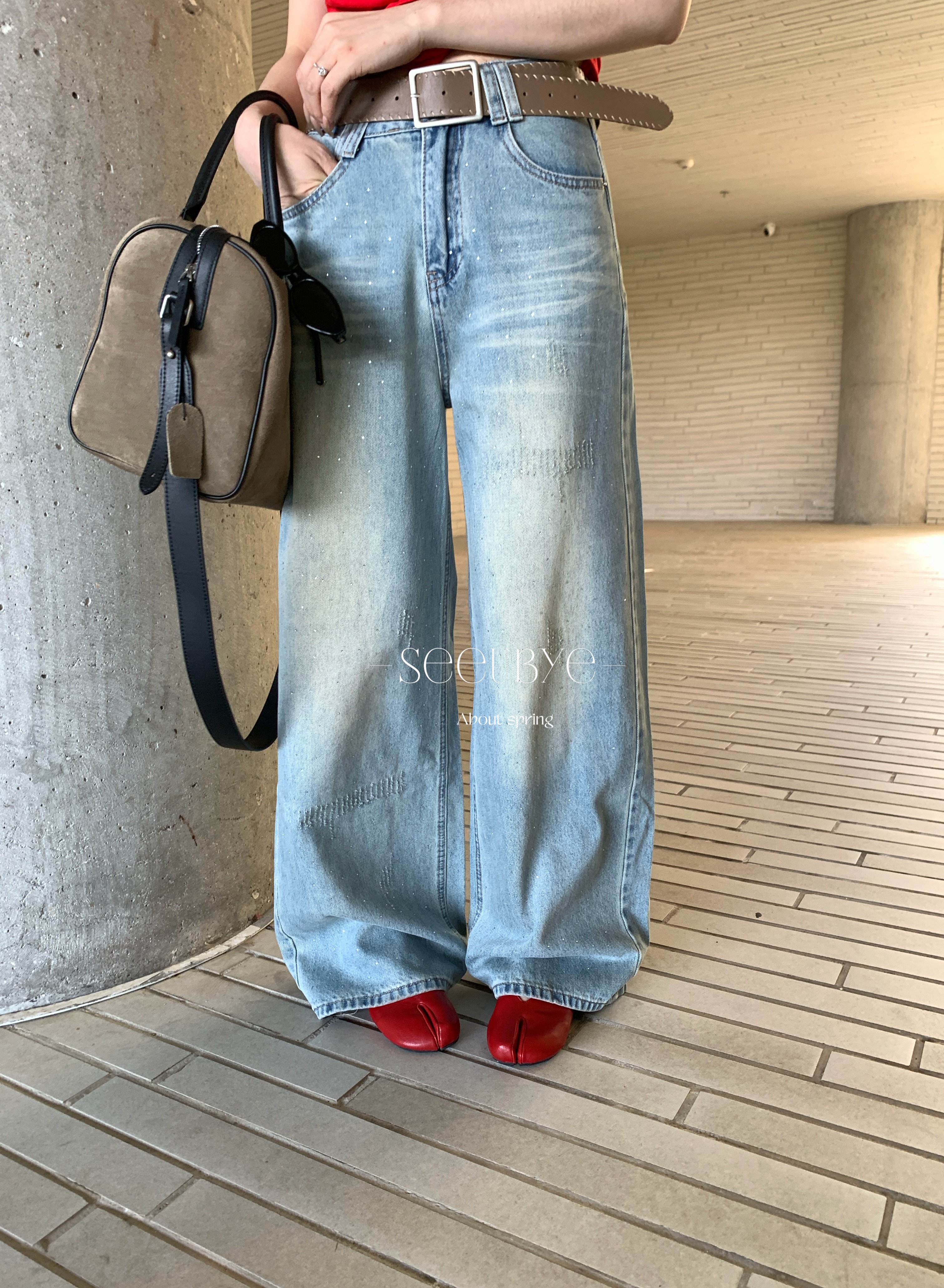 時髦小細亮片牛仔褲