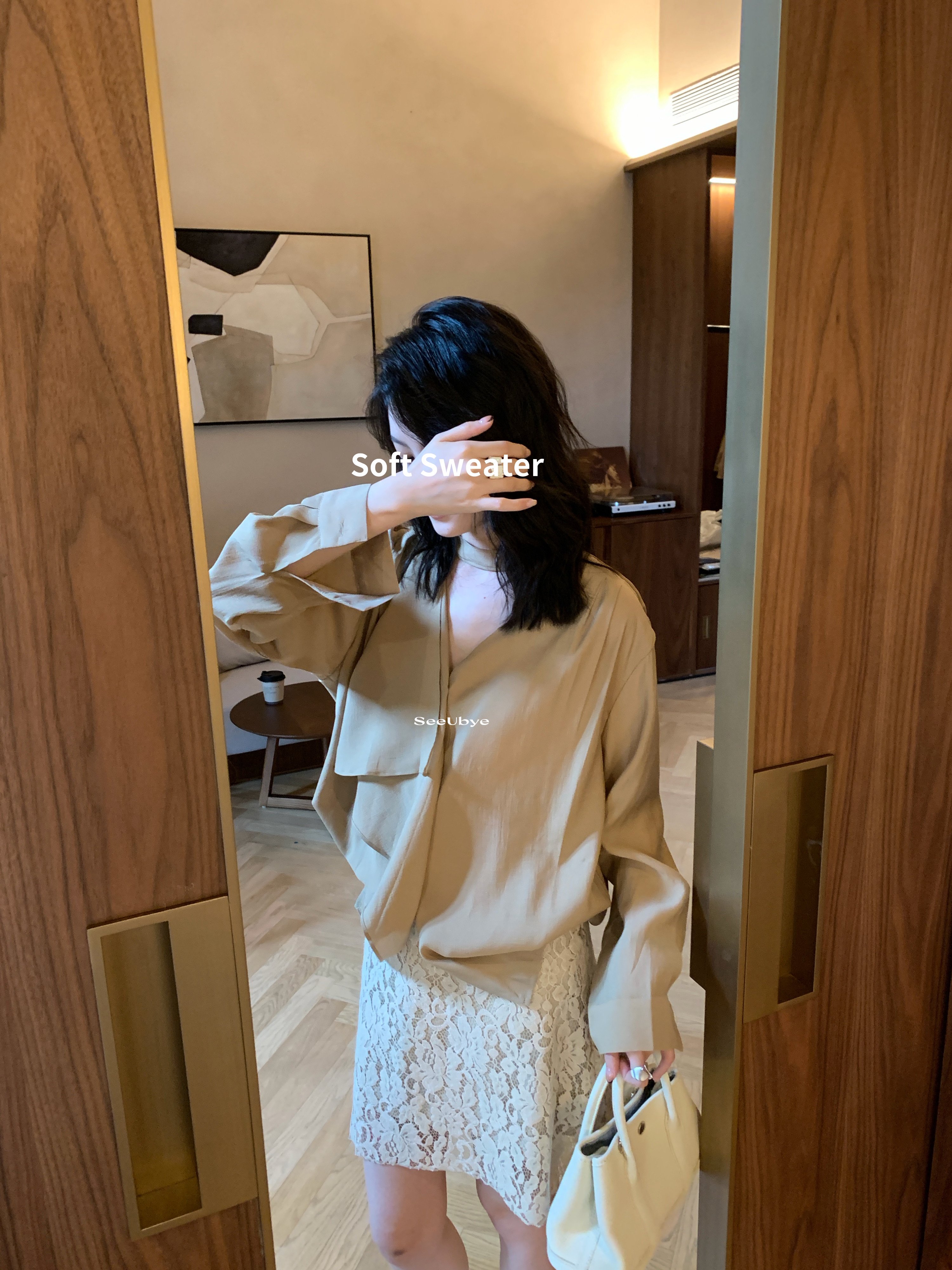 法式掛脖v領襯衫