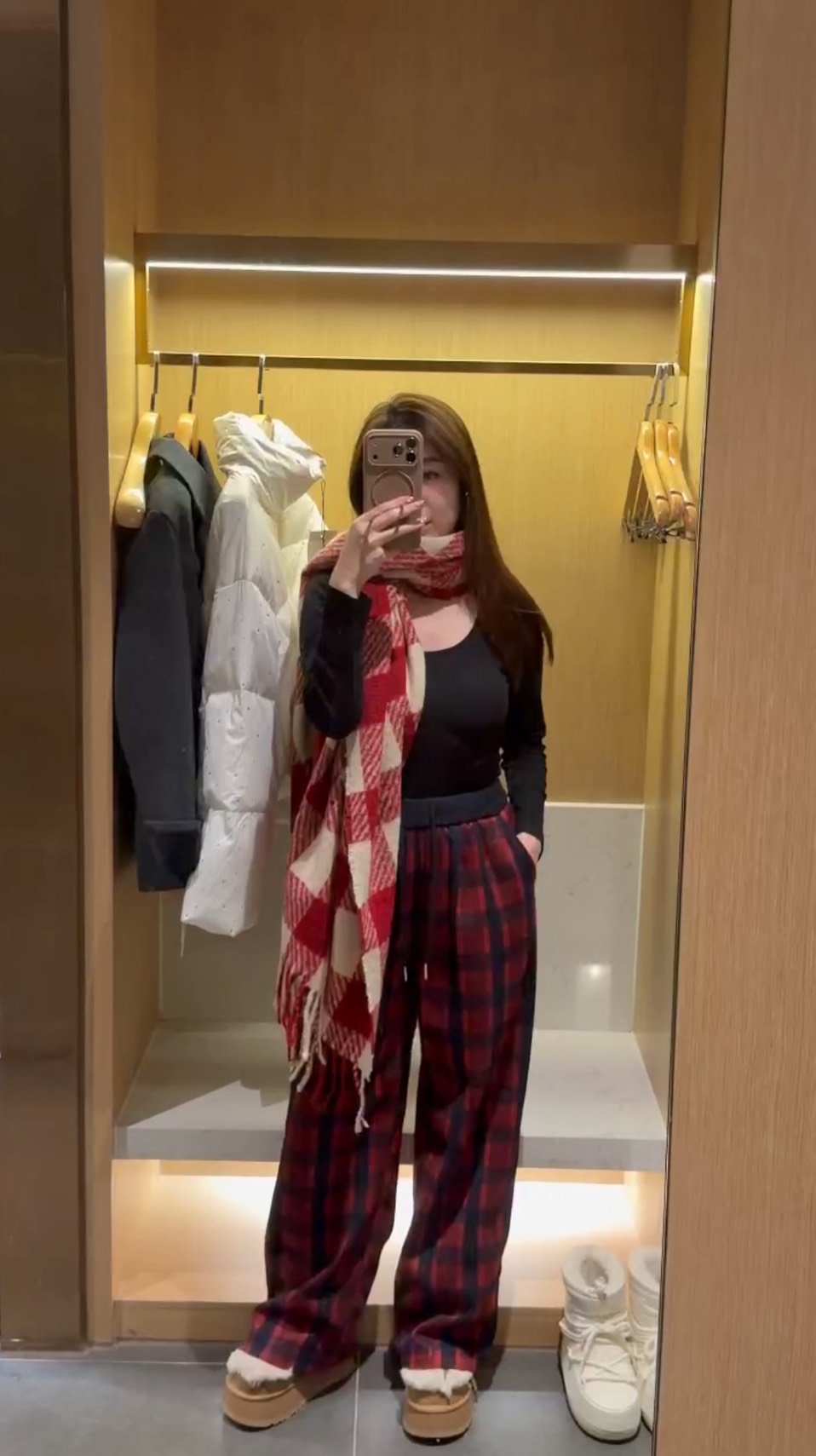 S308 日常感格紋落地褲