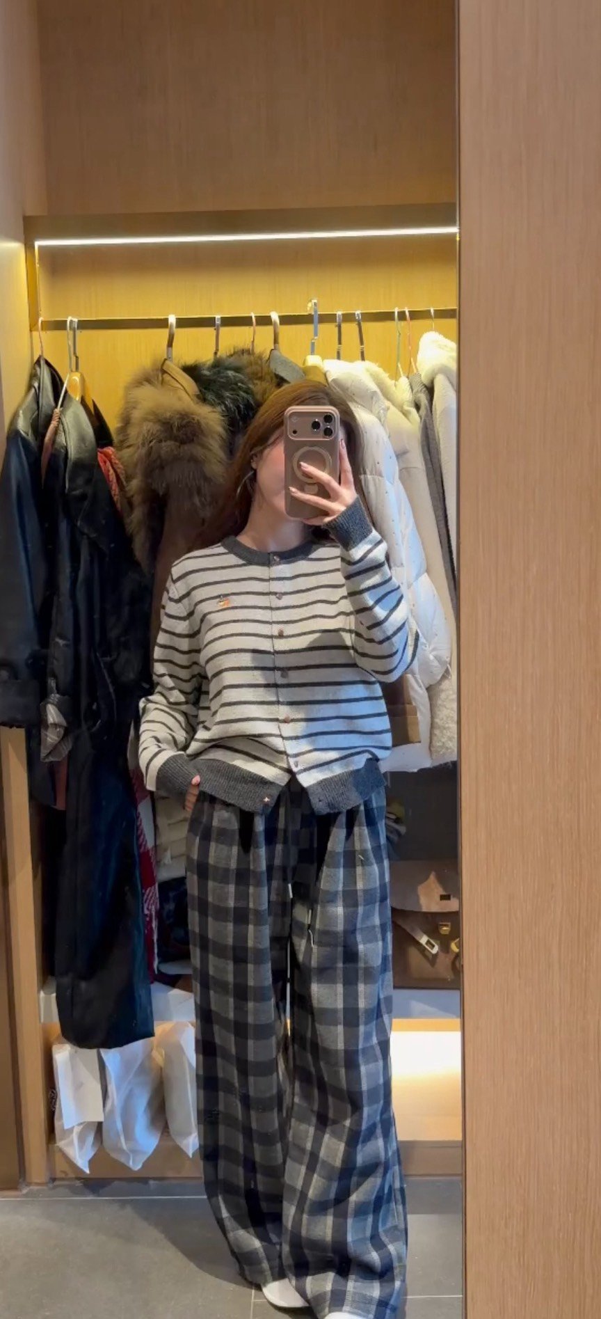 S308 日常感格紋落地褲