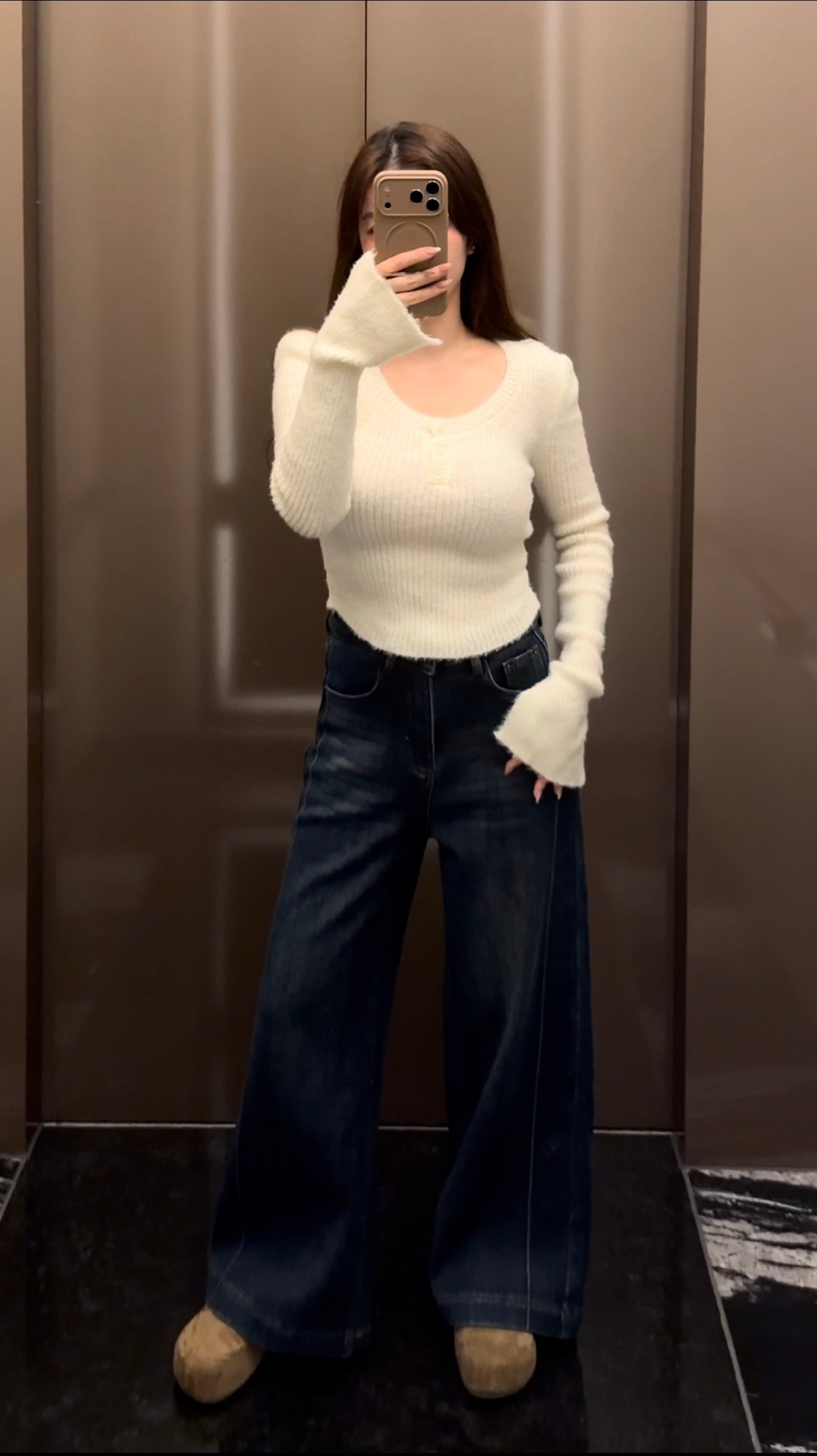 L124 牛仔闊腿褲