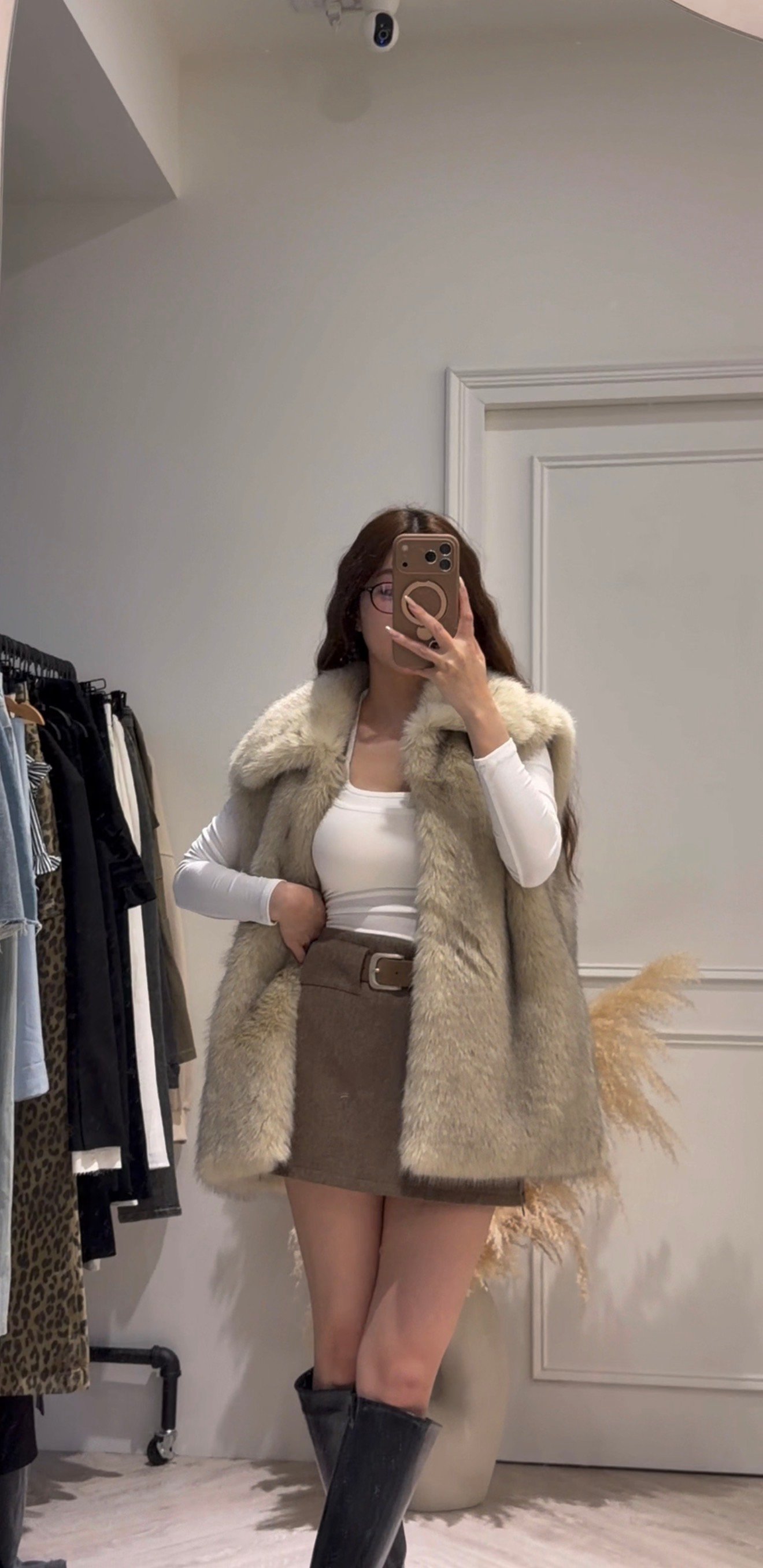 A102 羊毛尼韓版修身褲裙（附皮帶）