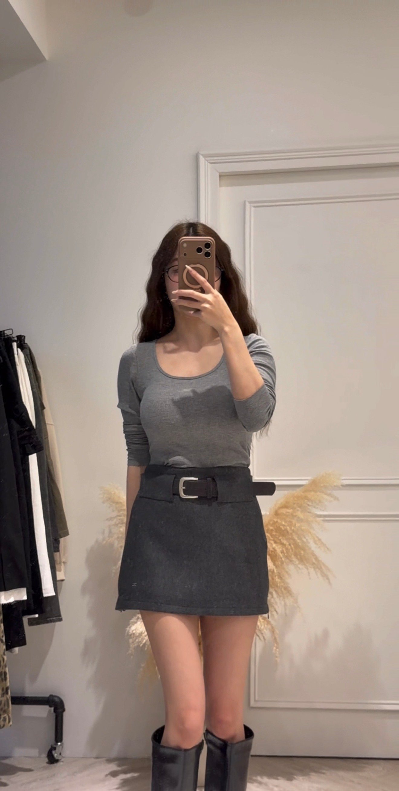 A102 羊毛尼韓版修身褲裙（附皮帶）