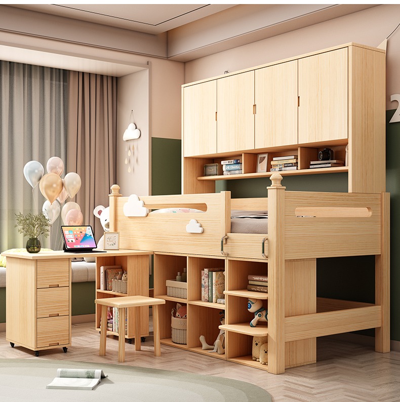 幸福雲朵 松木實木 置物功能 書桌 書櫃 衣櫃 半高床 吊櫃 組合 兒童床【禾辰家具】