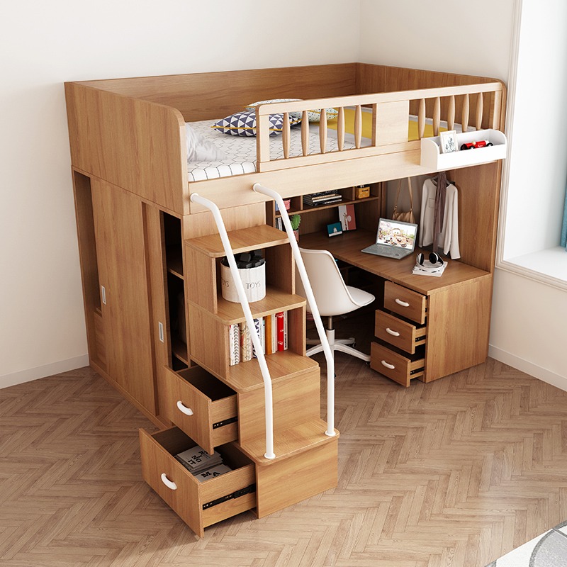 富貴貓日式木紋風格青年 高架床 衣櫃 書桌 書櫃 組合床組 雙層床 【禾辰家具】