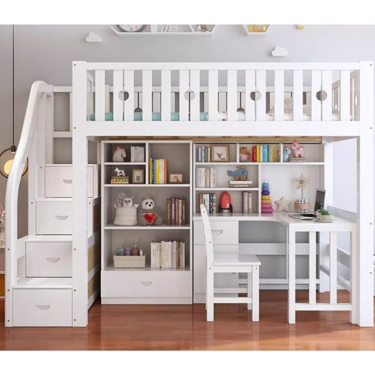 【HoCHEN】圈圈純白色 松木實木 單人 / 雙人高架床 書桌/ 書櫃 /衣櫃 組合床【禾辰家具】