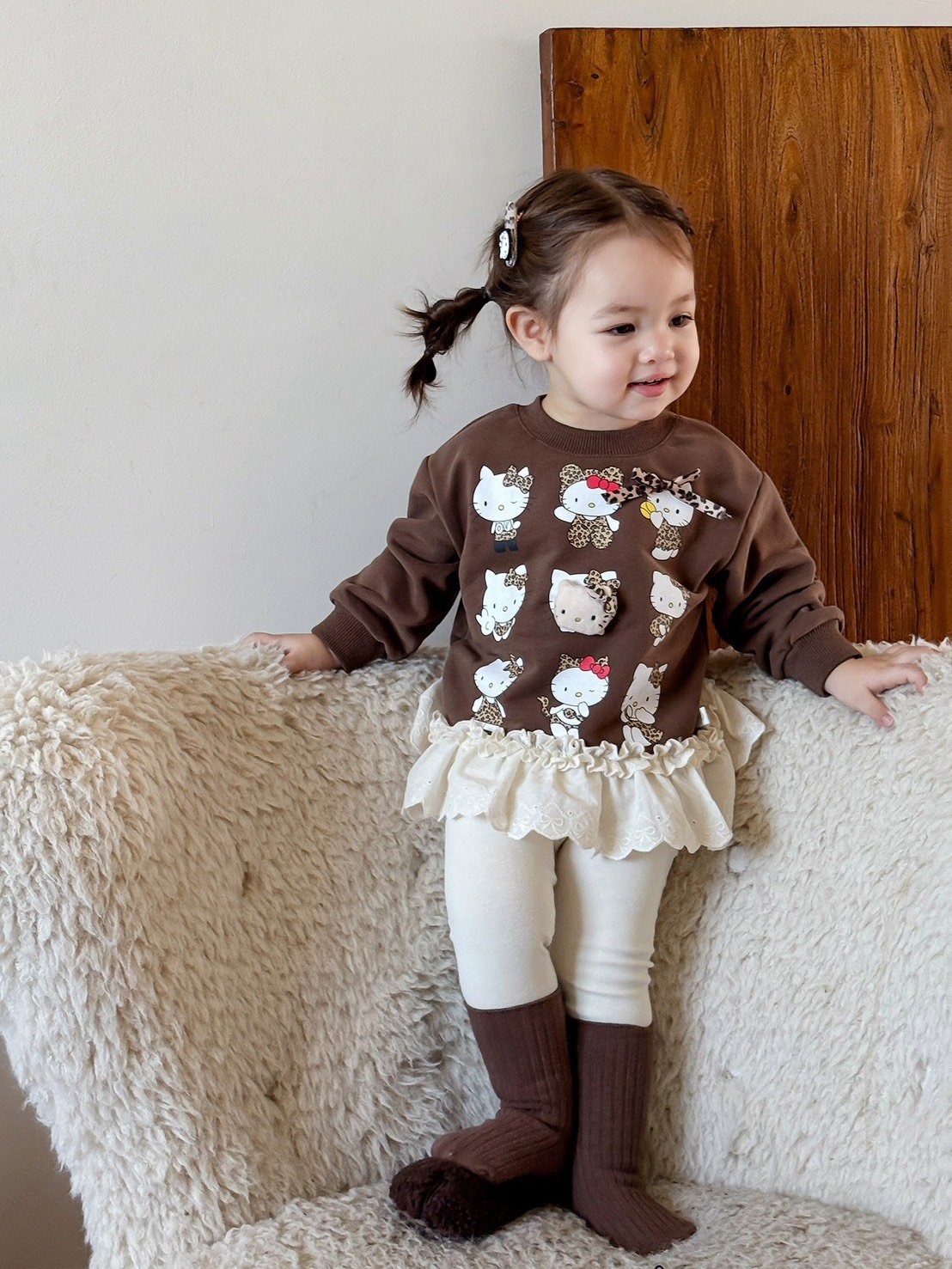 Kitty拼接花邊上衣/內搭褲