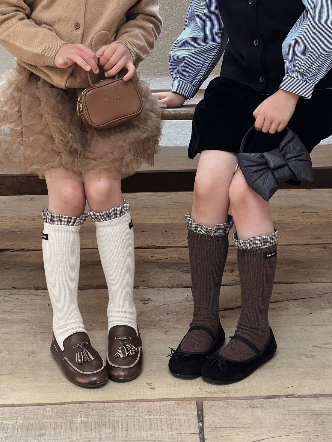 秋季拼接格子小腿襪