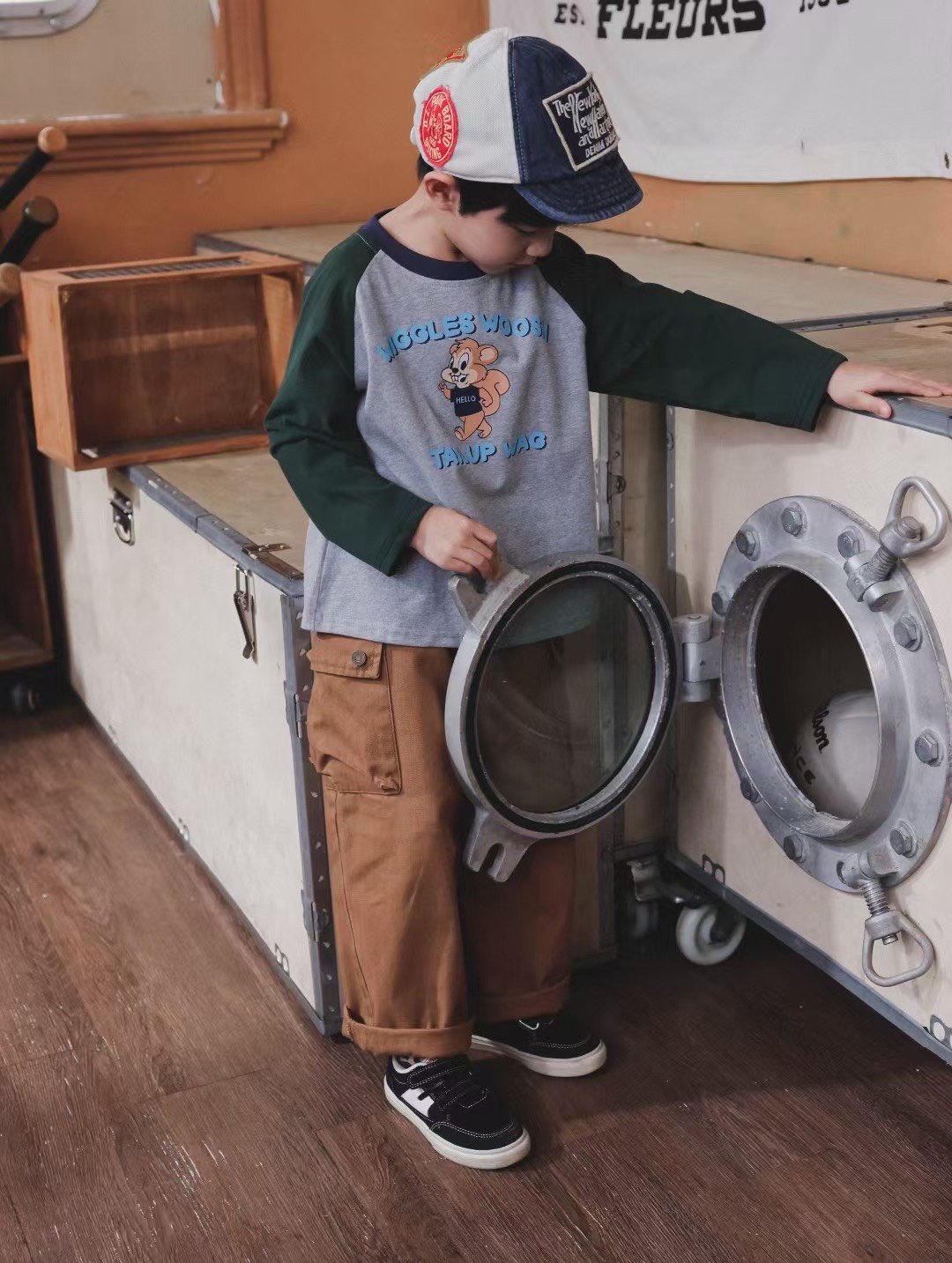 秋季日系大口袋工裝褲