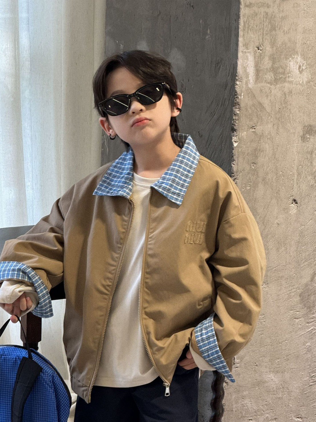 秋季拼接格紋外套