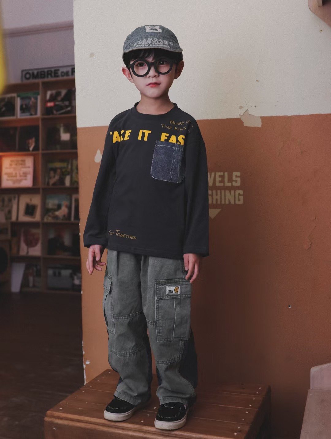 秋季日系牛仔口袋上衣