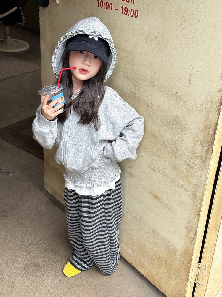 秋季花邊外套條紋褲兩件套裝