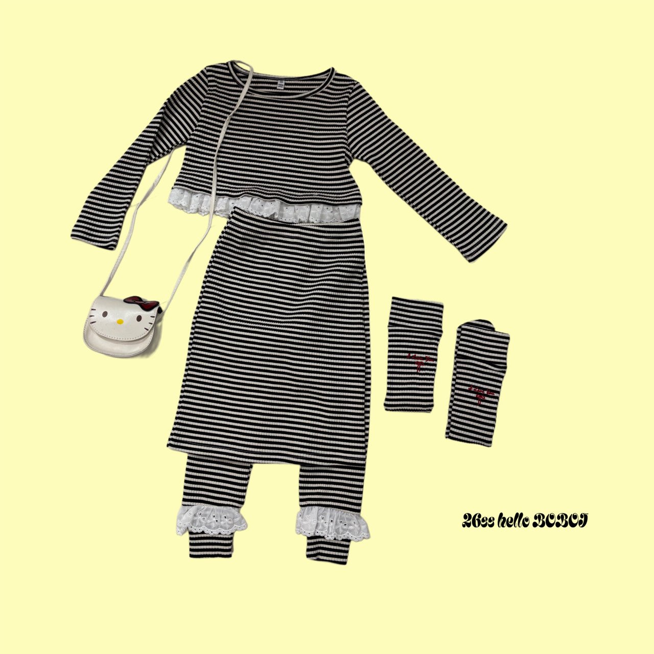 53017條紋花邊上衣(兩色)