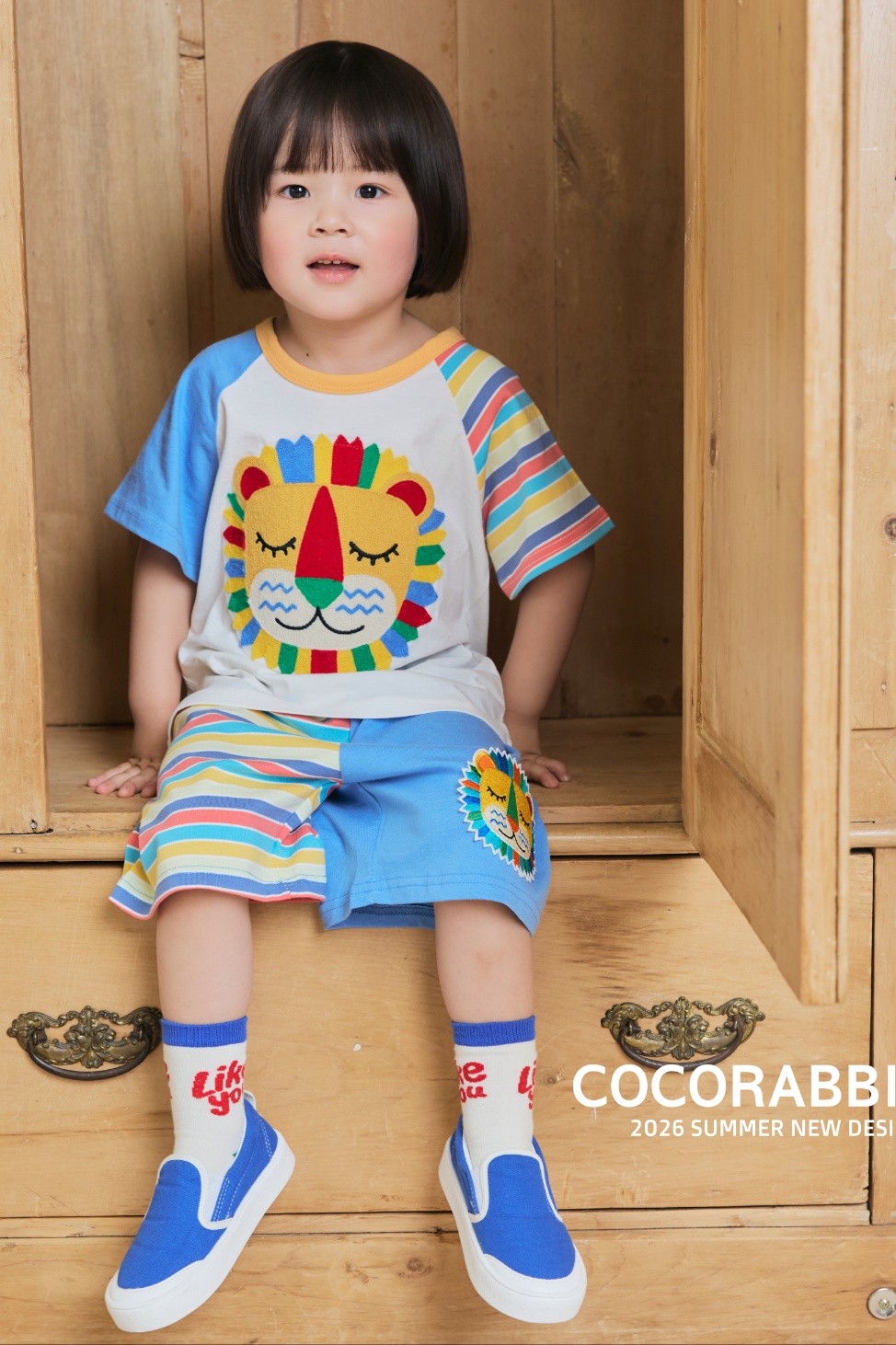 041302獅子條紋袖短褲(兩色)