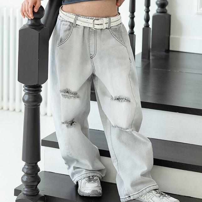 032515淺灰破破牛仔褲