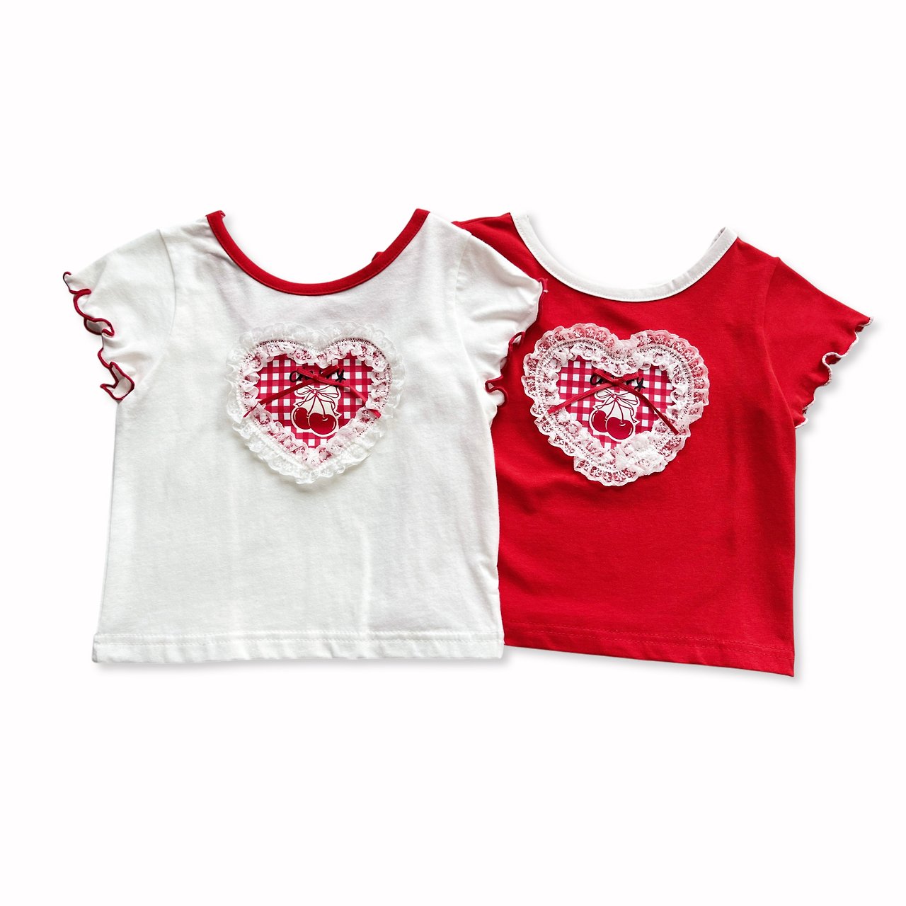 041417櫻桃捲邊袖上衣(兩色)