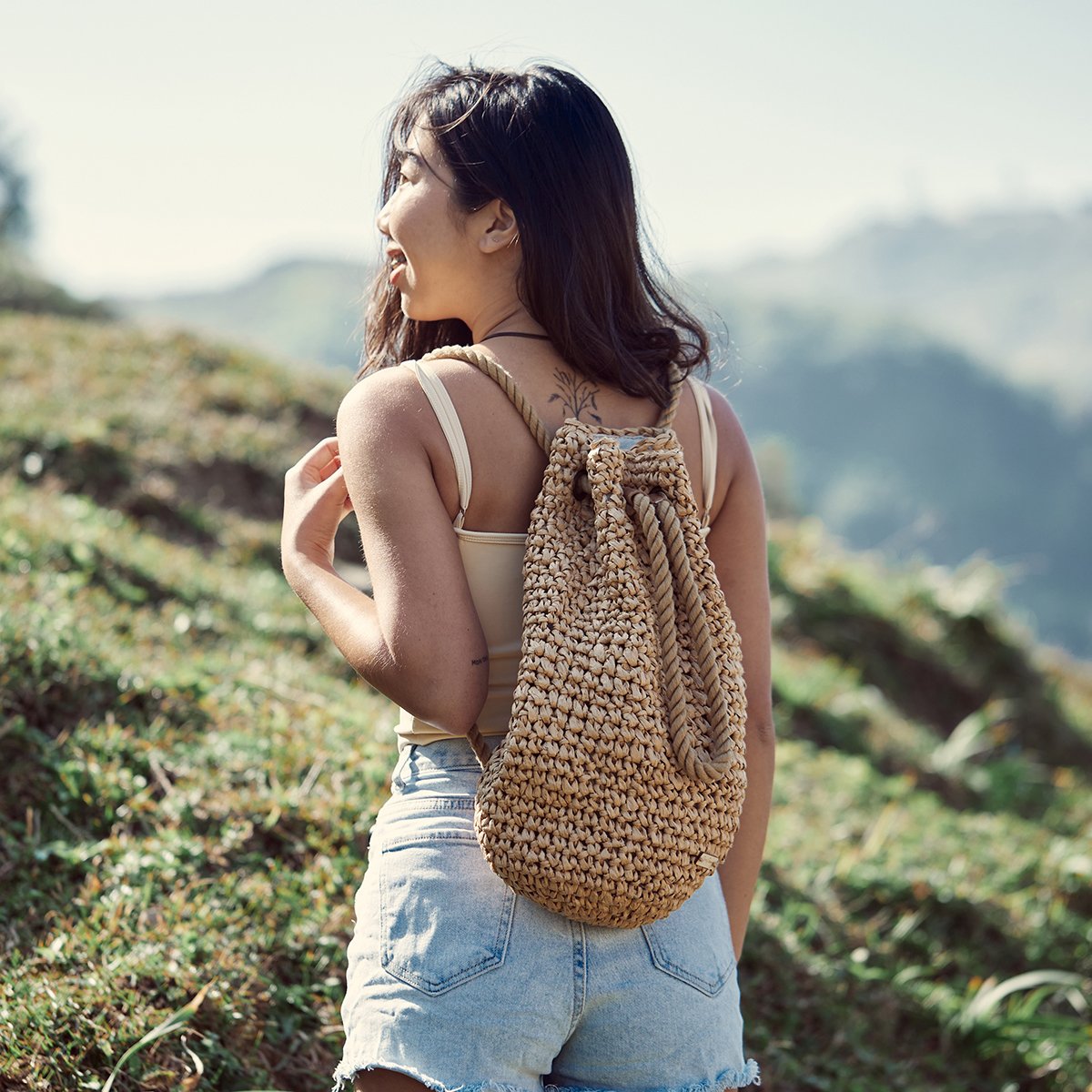 OyaOcean手工草編後背包