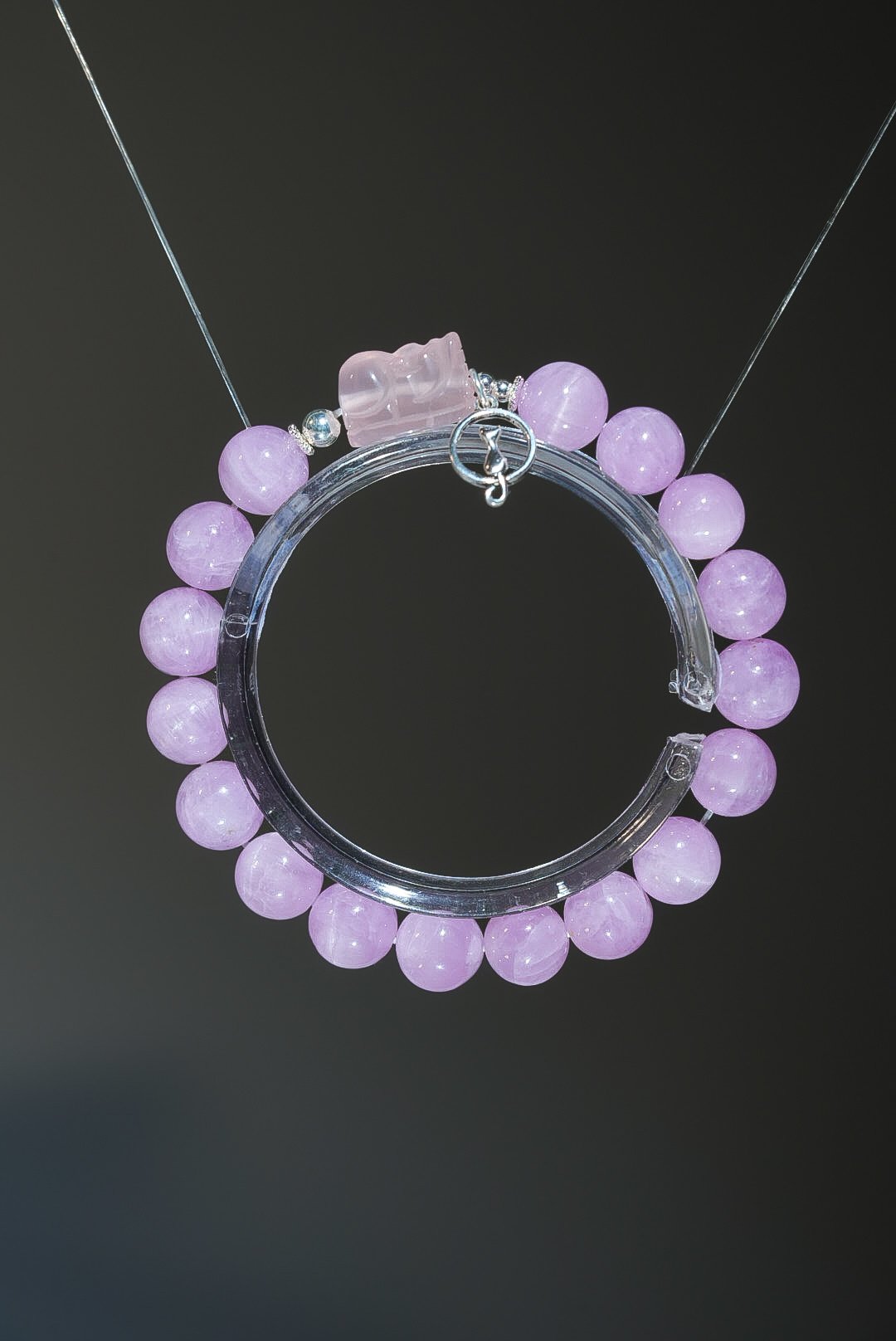 【月下霓影．情商平衡】 Rosa.G 貓眼紫鋰輝 x 粉晶貔貅 x 純銀貓咪設計手鍊