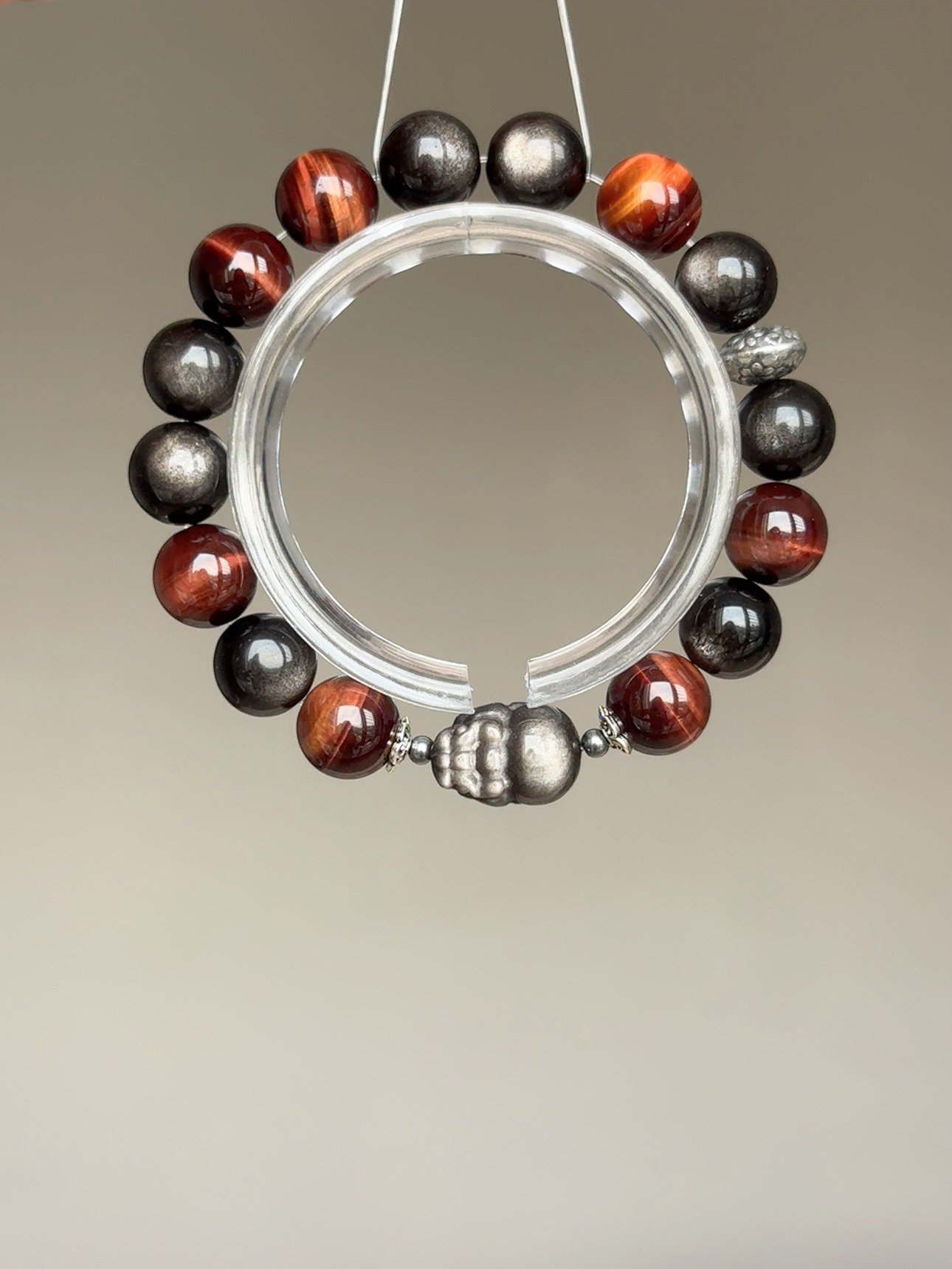 【雷霆鎮煞】 Rosa.G 曜影赤刃｜銀曜石紅虎眼神獸貔貅 手鍊