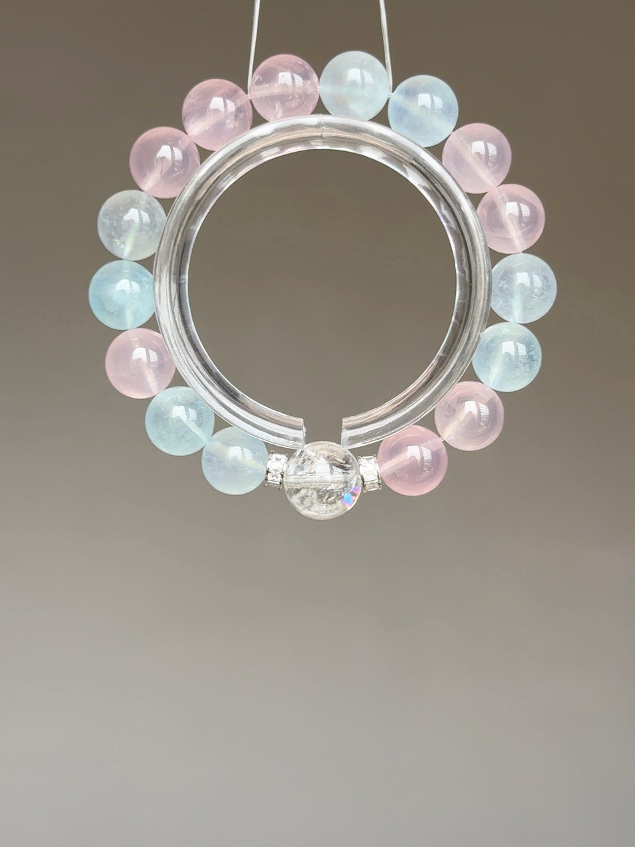 【冰晶星辰．意識校準】 Rosa.G 海藍寶 x 六芒星光粉晶 x 白阿塞設計手鍊