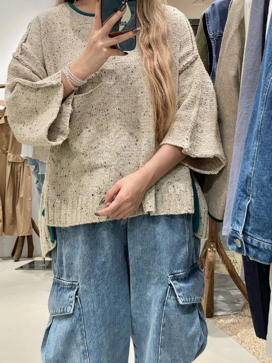 混色單口袋羊毛衣 KC112126