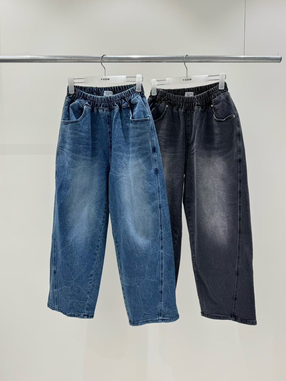 鬆緊腰磨白牛仔褲 26011512