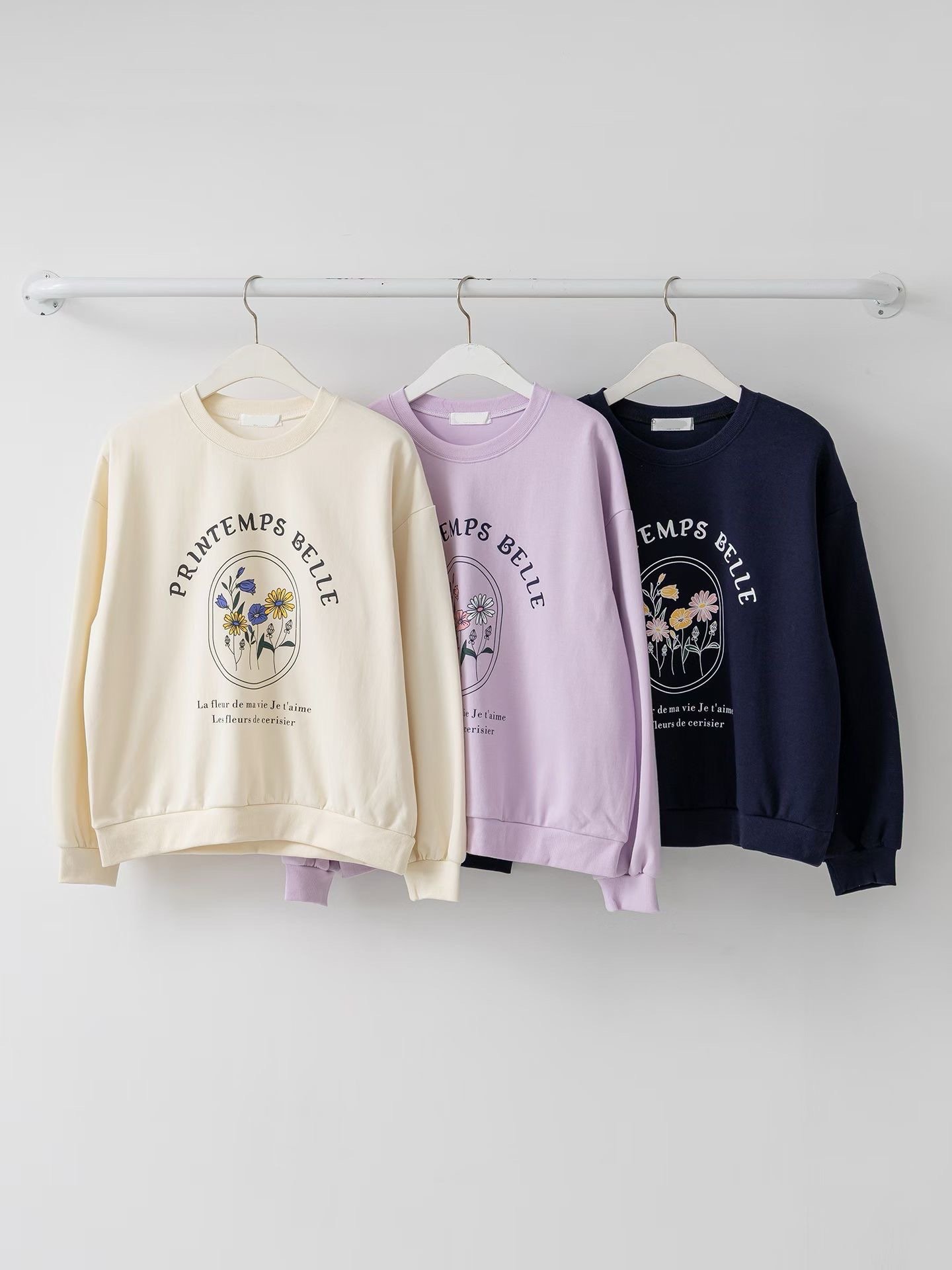 法式復古花卉印花圓領衛衣