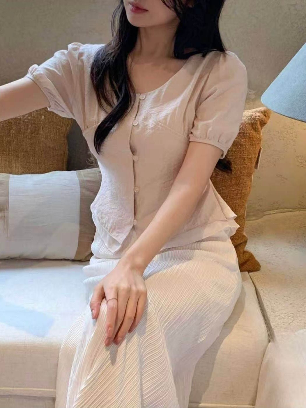 綁帶收腰短袖上衣