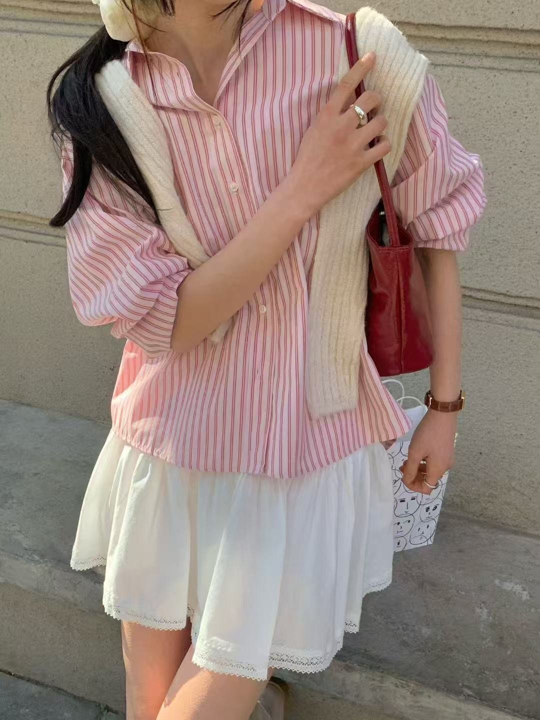 細條紋寬版長袖襯衫