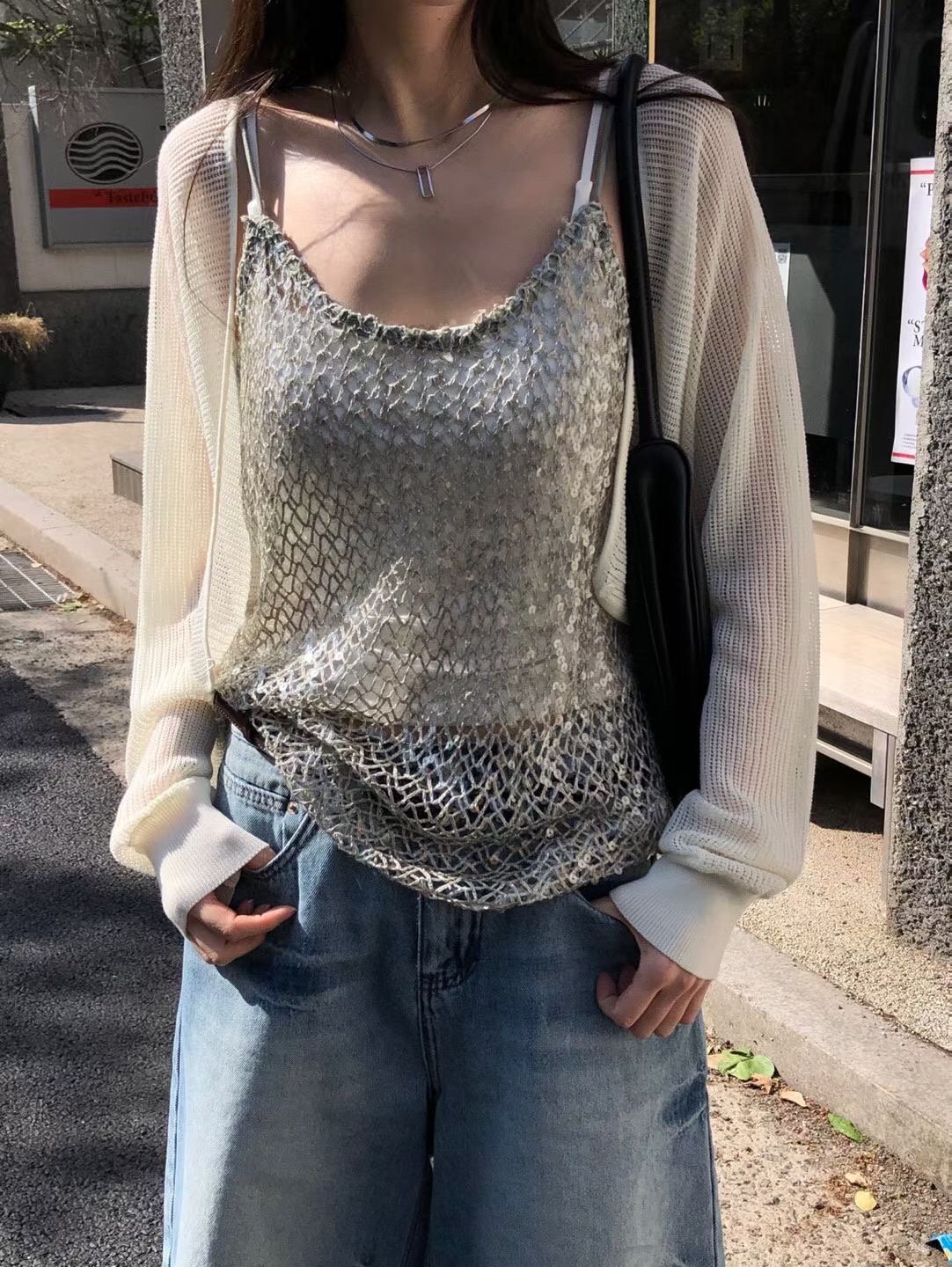 微光亮片編織細肩背心