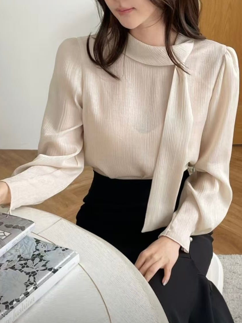 氣質垂墜領綁帶上衣