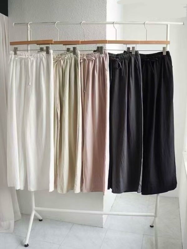 垂墜感綁帶鬆緊腰寬褲