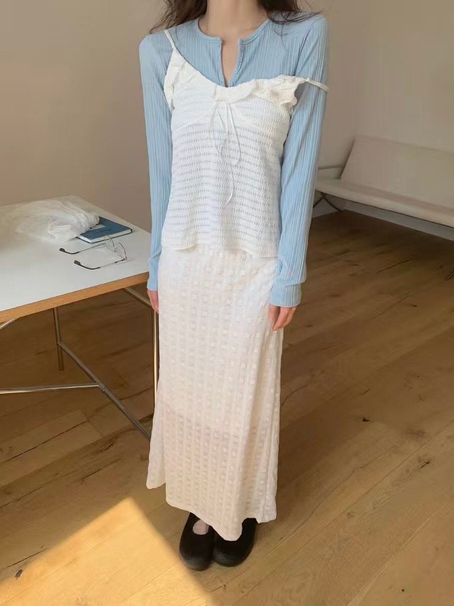 細肩抓皺綁帶背心