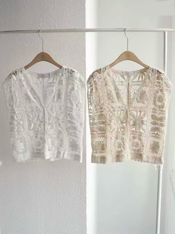 氣質鏤空刺繡短版背心