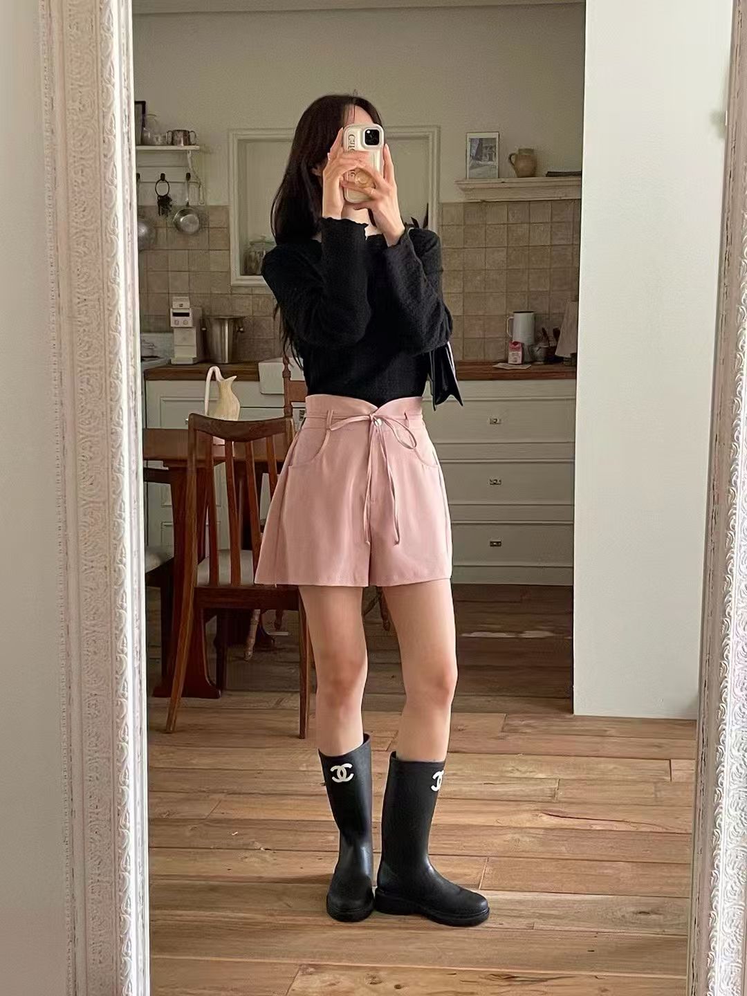 鬱金香花苞高腰綁帶短褲