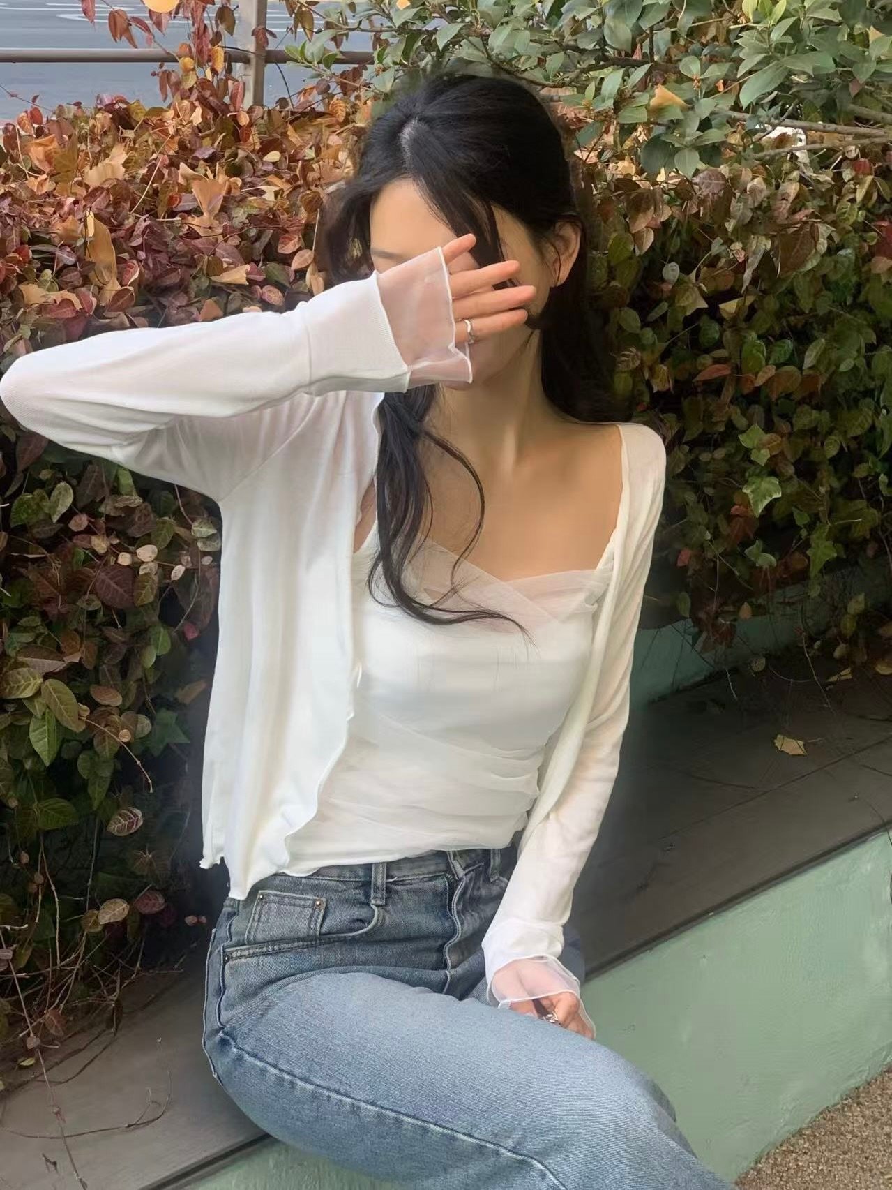 柔紗抓皺兩件式上衣