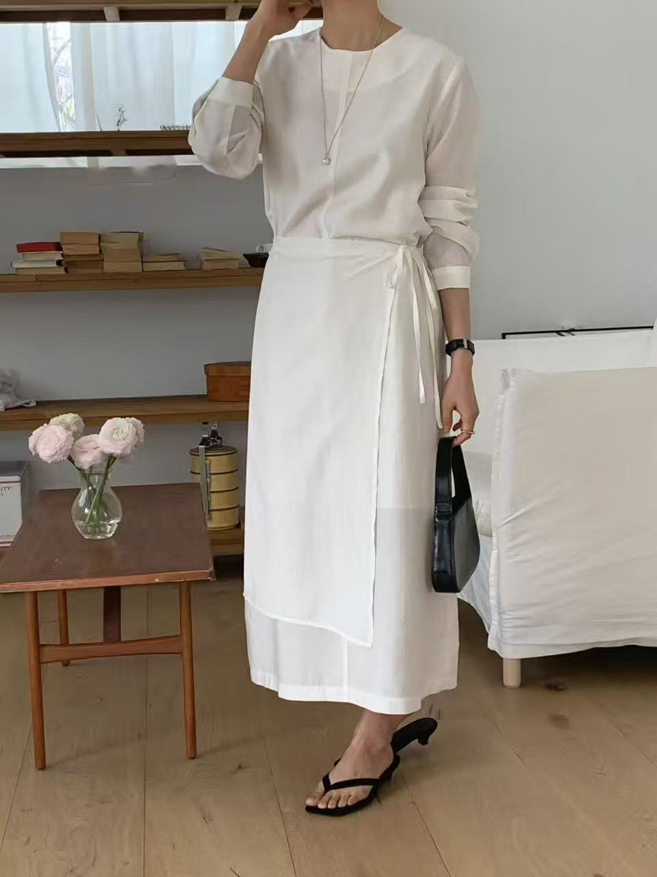 氣質側綁帶長洋裝