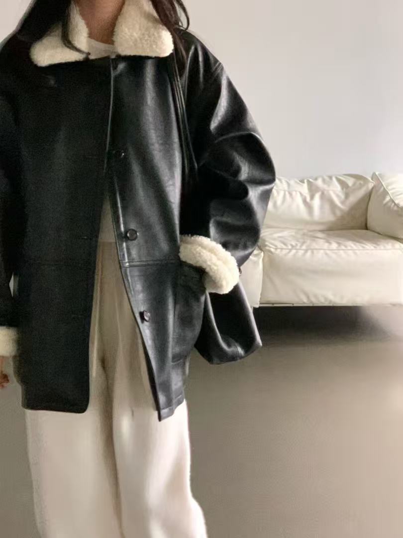 復古羊羔翻領皮衣外套