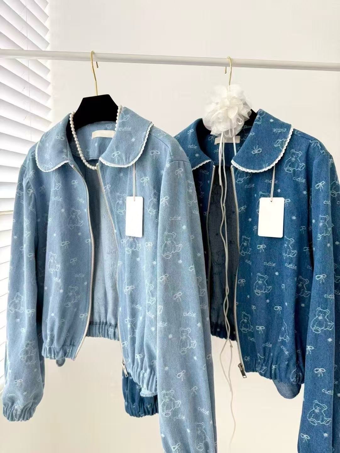 【客人許願】小熊牛仔短版外套