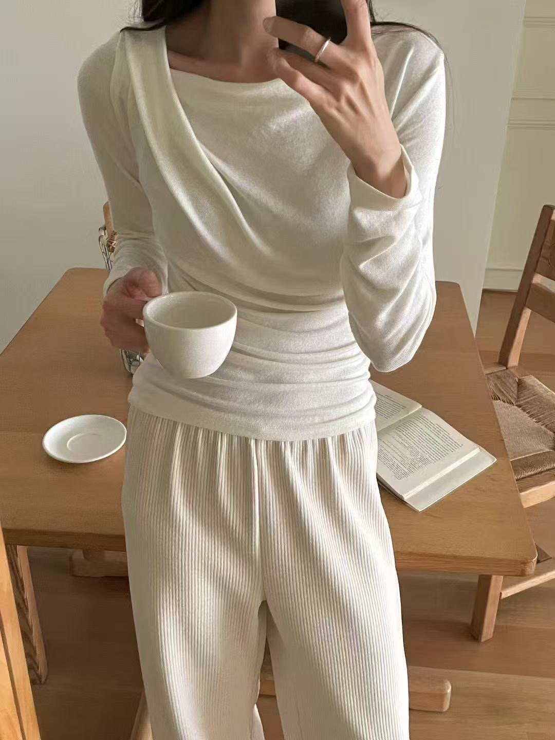 優雅斜領修身上衣