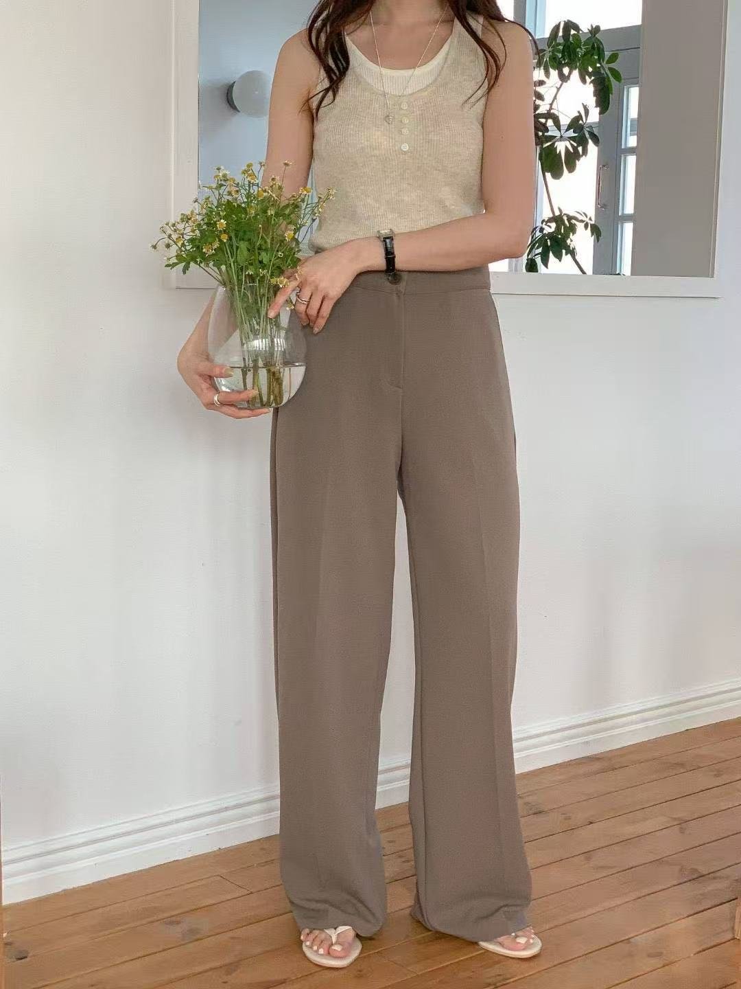 知性高腰直筒西裝長長褲