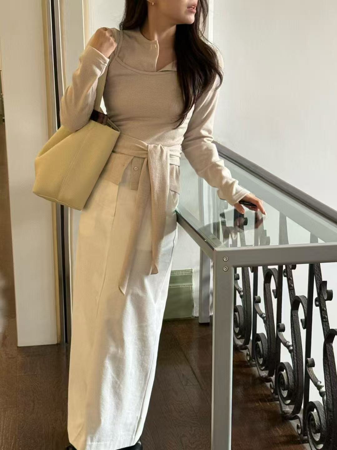 圍巾綁腰針織三件式套裝