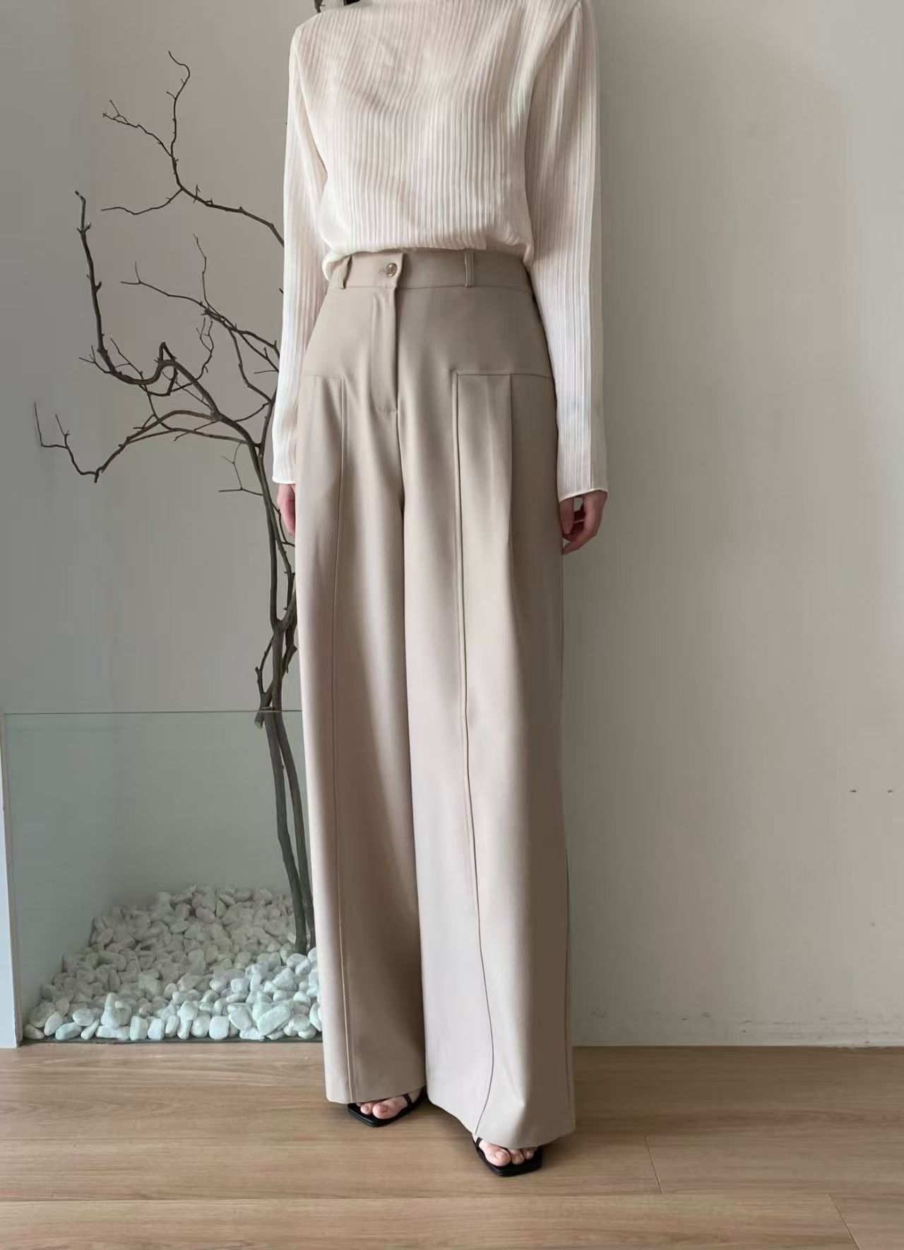 高腰垂墜感寬版西裝褲