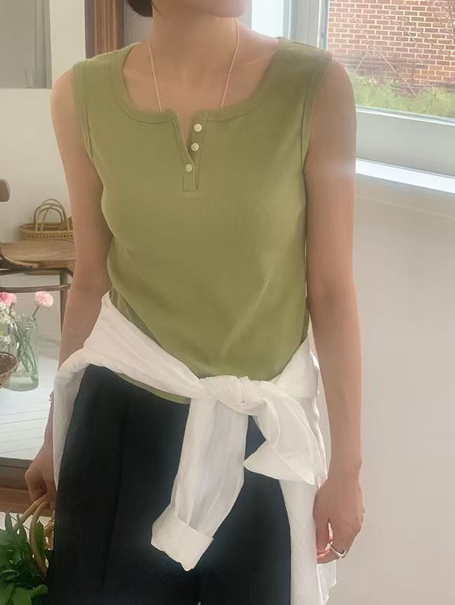 坑條排扣無袖背心