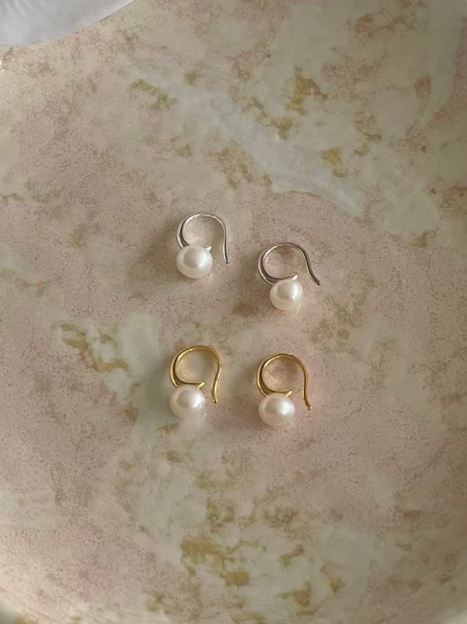 極簡珍珠小彎耳環｜925 Silver