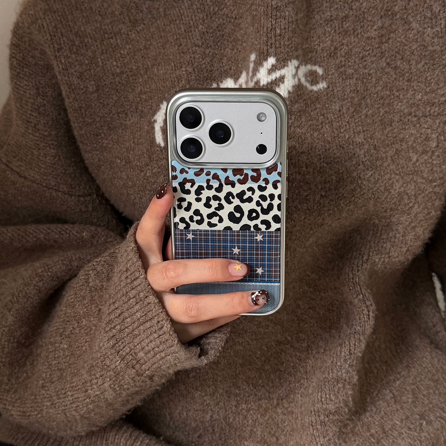 個性藍調豹紋拼接殼