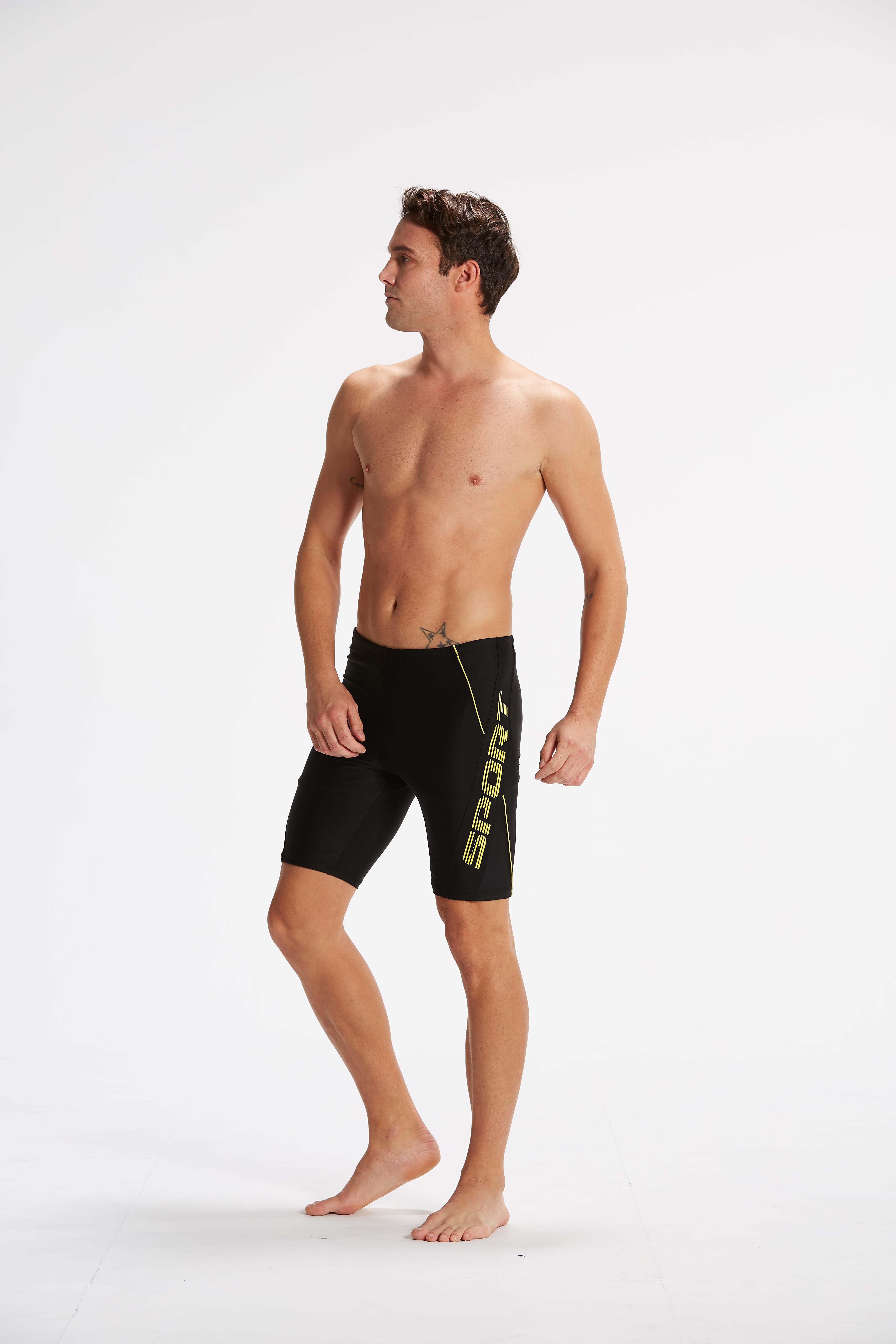 Young Joe 揚捷泳裝 大男黃字膠印七分泳褲