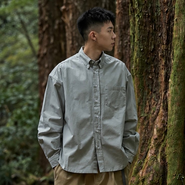 精梳棉洗水寬鬆長袖襯衫